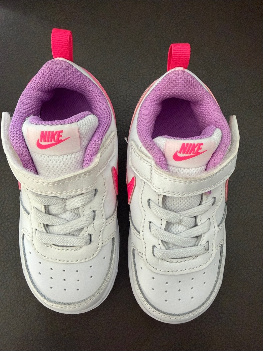 Nike Kids White Sneakers with Pink & Purple Accents